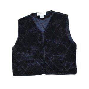 Vintage Jones New York Black Floral Quilted Velvet Vest Large Cozy Chic